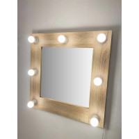 Гримерное зеркало с подсветкой лампочками 60х60 см Дуб сонома