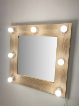 Гримерное зеркало с подсветкой лампочками 60х60 см Дуб сонома
